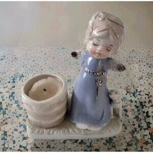 Angel And Lamb Tea Light Toothpick Holder With Gold Accent Vintage
